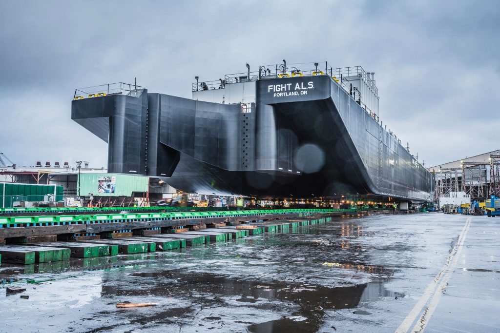 Moving 4,000 ton barge utilizing Omega Morgan heavy slide system