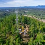 An overhead view of the Omega Morgan’s Crane division working on the Bremerton Cell tower.
