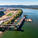 An overhead view of Terminal 5 in Portland, Oregon where the Omega Morgan millwright team is fixing a ship loader.