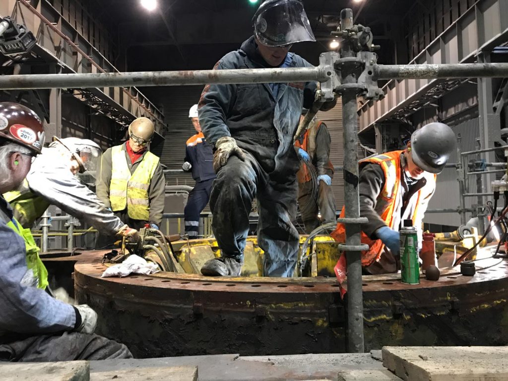 Omega Morgan millwright crew working on a steel mill ladle turret replacement for cascade steel mills