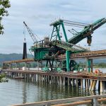 A side view of a damaged ship loader being repaired by Omega Morgan’s millwright team.