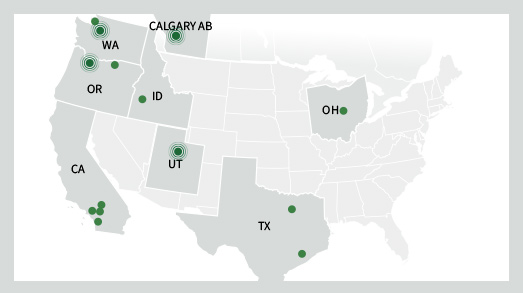 Map of the Omega Morgan warehouse locations in the United States.